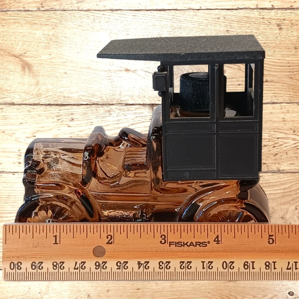 Avon Vintage Set of 2 Glass Touring Cars: Amber Reo & Black Touring T Empty